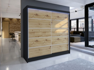 Kleiderschrank Talin IV, mit RGB LED Beleuchtung, Farbe: Schwarz / Artisan Eiche