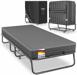 KESSER® Klappbett 200x90cm Gästebett inkl. Matratze aus Memory-Schaum & Rollen | faltbares Reisebett mit Metallrahmen für Erwachsene belastbar bis 250kg | Metallbett mit Schaumstoffmatratze & Cover Anthrazit, Premium Komfort