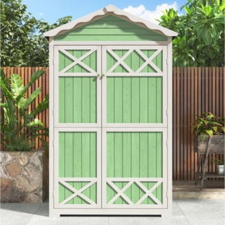 MODFU Geräteschrank Outdoor-Schrank Werkzeugschrank (Outdoor Garten Aufbewahrungsschuppen aus Tannenholz – Wetterfest, stabil, umweltfreundlich mit 4 Fächern für Werkzeuge, 93 x 45 x 179 cm – für Garten und Terrasse, einfach zu montieren, 93*45*179 cm)