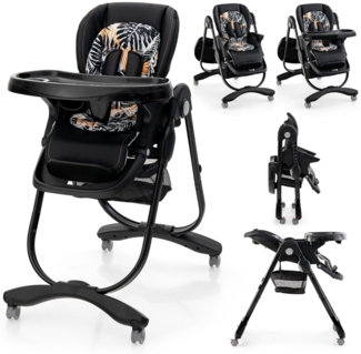Klappbarer Hochstuhl mit Rädern & Verstellbarer Höhe & Fußstütze & Rückenlehne Babysitz Schwarz
