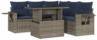 vidaXL 6-teiliges Gartensofa-Set mit Kissen, grau, Polyrattan 3267901