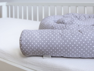 Loolay Nestchenschlange Mini PUNKTE Grau Baumwolle Multifunktion PREMIUM Bettschlange Schlange, (Bettumrandung Krabbeldecke Babybett Umrandung Schlange Bett Kopfschutz, Zierkissen Bettrolle Dekokissen Zugluftstopper - Super GESCHENK), LOOLAY® - 100% Eu...