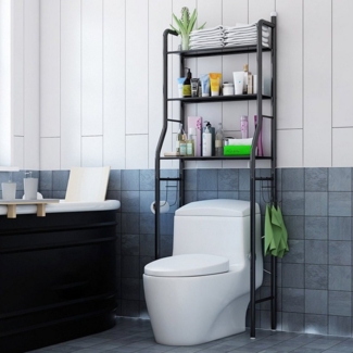 Vicbuy Badregal Standregal mit 3 Haken, 3 Etagen Stahl Toilettenregal, WC-Regal, Metall Badezimmerregal, Aufbewahrungsregal, Waschmaschinenregal, für Badezimmer, 153*48*26cm