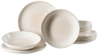 Ritzenhoff & Breker Tafelservice CARA, 12-teilig, Beige, Weiß, mit Reliefmusterung, 6 Personen, Steinzeug, Mikrowellengeeignet, Spülmaschinengeeignet