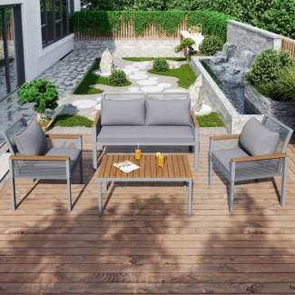 Gartenlounge-Set Loungemöbel-Set – Polyrattan & Akazienholz,4 -tlg