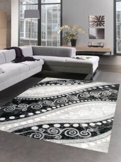 Carpetia Teppich Teppich modern Ornamente mit Glitzer Grau Schwarz Creme, rechteckig, Höhe: 12 mm