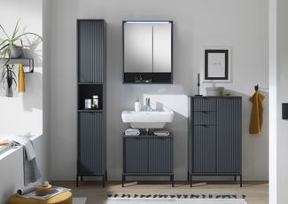 Badezimmer-Set "Lucera" (4-teilig) in Grau matt / schwarz. 192 x 192 x 32 cm (B/H/T)