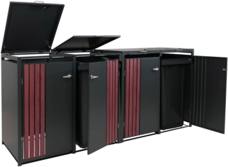 4er-Mülltonnenverkleidung HWC-O67, Mülltonnenbox mit Deckel, Metall 122x264x84cm 104kg ~ anthrazit Holzoptik dunkel