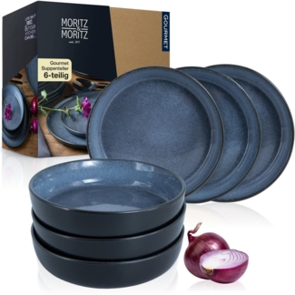 Moritz & Moritz Tafelservice Moritz & Moritz VIDA 6tlg Suppenteller Blau (6-tlg), 6 Personen, Porzellan, Geschirrset für 6 Personen