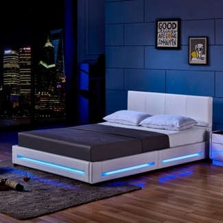 HOME DELUXE LED Bett ASTEROID - 160 x 200 cm Weiß