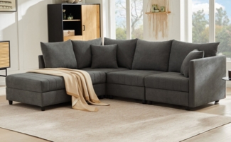Flieks Ecksofa L-förmiges Sofa mit umwandelbarem Fußhocker, B220/T194/H85 cm 2 Teile, Polstersofa Big-Sofa 5-Sitzer-Sofa Leinen, inkl. Kissen