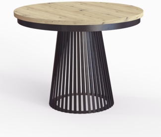 MEBLINI Esstisch Rund Ausziehbar aus Metall - 100-176x77 cm - LAMORE - Artisan Eiche/Schwarz Matt - Loft - Esszimmertisch Modern - Küchentisch - Ausziehtisch - Round Dining Table - Esszimmertische