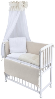 Baby-Delux Stubenbett Beistellbett Komplettset Waffelpique Musselin, Stillbett 90x40 weiß höhenverstellbar, Matratze inkl. komplett Set