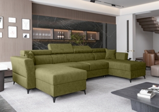AX LIVING Ecksofa klein mit Schlaffunktion Ribella 345 cm Olivgrün U-Form