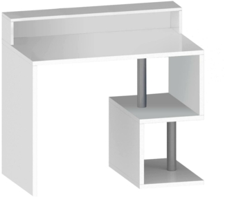 Dmora Schreibtisch Giusy, Linearer Schreibtisch mit Ablagefächern und LED-Leuchten, Mehrzweck-Büroschreibtisch mit Platte, 100x50h93 cm, Weiß