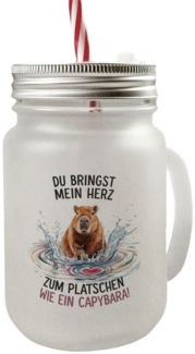 speecheese Glas Capybara im Wasser Mason Jar Henkel Trinkglas mit Deckel bringst mein