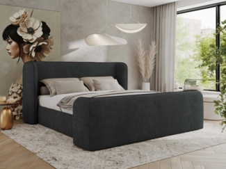 Polsterbett mit Lattenrost, Doppelbett für Schlafzimmer, Gepolstertes Kopfteil, Pocket matratze Härtegrad H3/H4 - EMORA DUO - 120 x 200 cm - Dunkelgrau Struktur - VIRE - LUX
