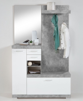 Garderobe BRISTOL 1000 Dielenschrank in Beton und weiß Edelglanz