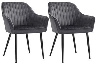 SONGMICS Esszimmerstuhl mit Armlehnen, 2er Set, Samt, 62,5 x 60 x 85 cm, Grau / Schwarz