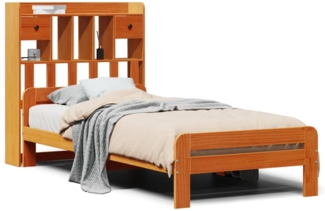 vidaXL Massivholzbett mit Regal ohne Matratze Wachsbraun 75x190 cm 3308908