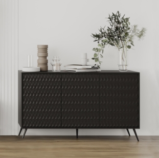 AX LIVING schwarze Sideboard Delvine 154 cm – strukturiertes Design