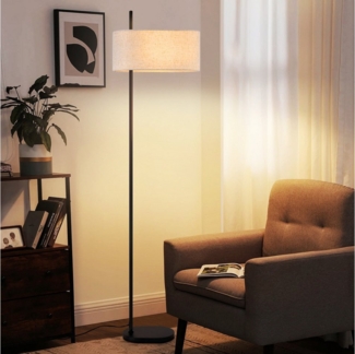 ZMH Stehlampe 154cm Schwarz Stehleuchte Stoffschirm E27 Retro für Schlafzimmer, Hochwertige Design, ohne Leuchtmittel, mit Fußschalter Tageslichtlampe für Schlafzimmer