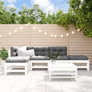 vidaXL 6-tlg. Garten-Lounge-Set mit Kissen Weiß Massivholz 3185914