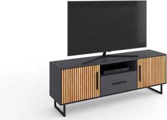 Lowboard >Joe< in Eiche / anthrazit, Eiche teilmassiv - 185x53x45cm (BxHxT)