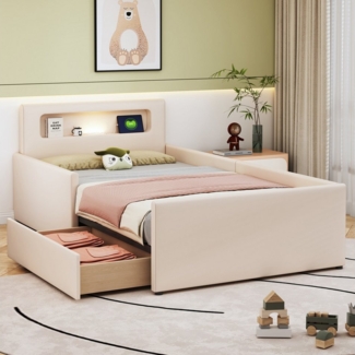 STILVORA Polsterbett 90×200 Kinderbett mit Matratze,bett mit Stauraum,USB und Nachtlicht (Mit Nachtlicht, USB-Ladeanschluss und erhöhten Seitenteilen für Sicherheit, ideal für Jungen und Mädchen im Kinderzimmer mit Stauraum, 90x200 cm), mit Matratze