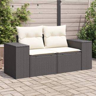 vidaXL Gartensofa mit Kissen 2-Sitzer Schwarz Poly Rattan 366019