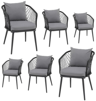 JOIVI Balkonset 2-tlg Gartenstuhl, 2er Balkonmöbel Set Rattansessel mit dickem Kissen, (Terrassenmöbel Outdoor für 2 Personen, 6-tlg, Sitzgarnitur für Balkon, Terrasse, Hinterhof), Grau Kissen & Schwarz Rattan