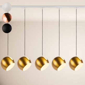 s.luce Ball Hängelampe 1-Phasen-Schiene Ø 30cm Mitteleinspeiser Gold