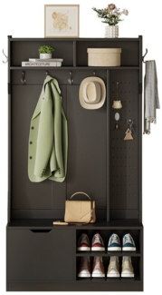 KLAM HOME Garderoben-Set Moderne Flurgarderobe mit Sitzbank und Stauraum, 100×185.5×40 cm, (mit Sitzbank, 6 Haken, 1 Türen & 4 Offener Lagerraum), Praktische Komplettlösung für Eingangsbereich und Diele