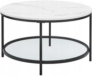Valora runder Couchtisch, weißes Marmordesign mit Glasablage