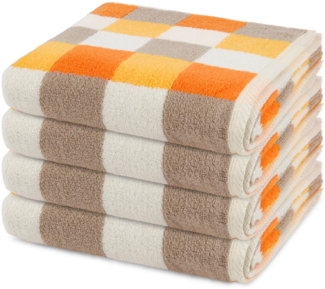 Ross Cashmere feeling Karo 4 tlg. Frottier-Set - 4 X Handtuch (50 X 100cm) - 500 - Orange / weiß