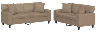 vidaXL 2-tlg. Sofagarnitur mit Kissen Cappuccino-Braun Kunstleder 3201928