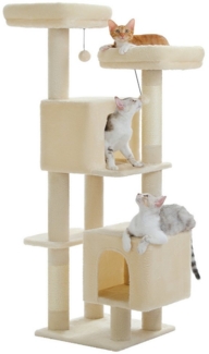 PETEPELA Kratzbaum Blumen Kratzbaum für Katzen, 133 cm niedlicher Katzenbaum, mit 2 Sitzflächen, 2 Höhlen