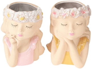 Viana Dekofigur Keramik Übertopf Träumendes Mädchen Deko H19,5cm 2er Set