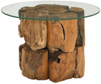 vidaXL Couchtisch, massives Teak-Treibholz natur/Hartglas, Ø60 cm