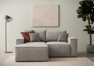 DOMO. collection Ecksofa 800 021, kleine Couch in L-Form mit Cordstoff, Modulsofa mit Taschenfederkern, Sofa, Polsterecke, Eckcouch 198 x 172 x 85 cm (BxTxH), platin-grau