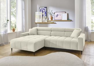 Wohnlandschaft >Stanislaw< elektr. Sitztiefenverstellung, feiner Cord creme - 256x100x180 (BxHxT)