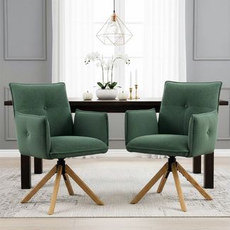 DUBI Möbel Polsterstuhl Mika-Paul, Federkern, Eiche geölt, 360° drehbar mit Rückstellfunktion im 2er-Set