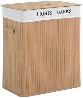 HOMCOM Wäschekorb Wäschesack mit waschbarem Wäschesammler mit Deckel Griffen (Wäschebox, 1 St, Wäschekorb), Segeltuch + Bambus Natur 100L 52 x 32 x 63 cm