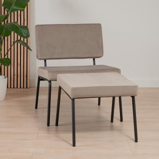 Bronx71 Sessel Espen mit Hocker Samt taupe