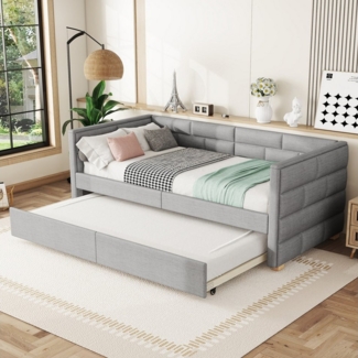 HAUSS SPOLE Polsterbett 90x200 cm mit ausziehbarem Bett, minimalistisches Styling, Grau (mit ausziehbarem Bett, minimalistisches Styling, 90x200 cm), ohne Matratze