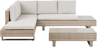 Garten Ecksofa mit Tisch 5-Sitzer LANCIANO rechtsseitig Polyrattan Cremeweiß