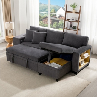 STILVORA Ecksofa Klappsofa mit Schlaffunktion,L-förmiges umbaubares Sofa mit USB&Kissen, Freizeitsofa, 3-Sitzer-Umbausofa mit Seitenablagen und Stauraum