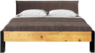 Möbel-Eins CURBY Bett Metallfuß, mit Polsterkopfteil, Material Massivholz, rustikale Altholzoptik, Fichte vintage 180x200 cm Stoff Braun ohne Steppung