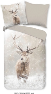 good morning Wendebettwäsche Snowydeer, Biber, Flanell, 3 teilig, Flanell, Biber, Baumwolle, Winter, Warm, Wendeoptik, Reh, Hirsch, Sand