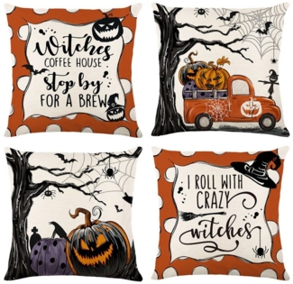 Qelus Kissenbezüge Halloween Deko Kissenbezüge 45x45cm 4er Set für Home Sofa Schlafzimmer